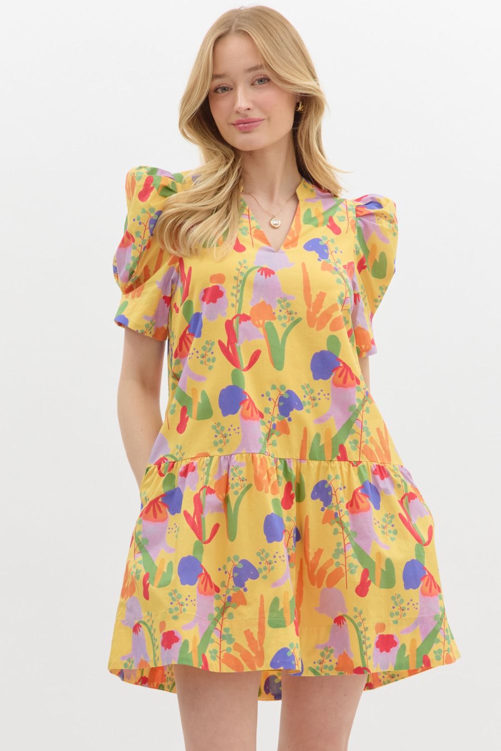 Abstract print v-neck dress