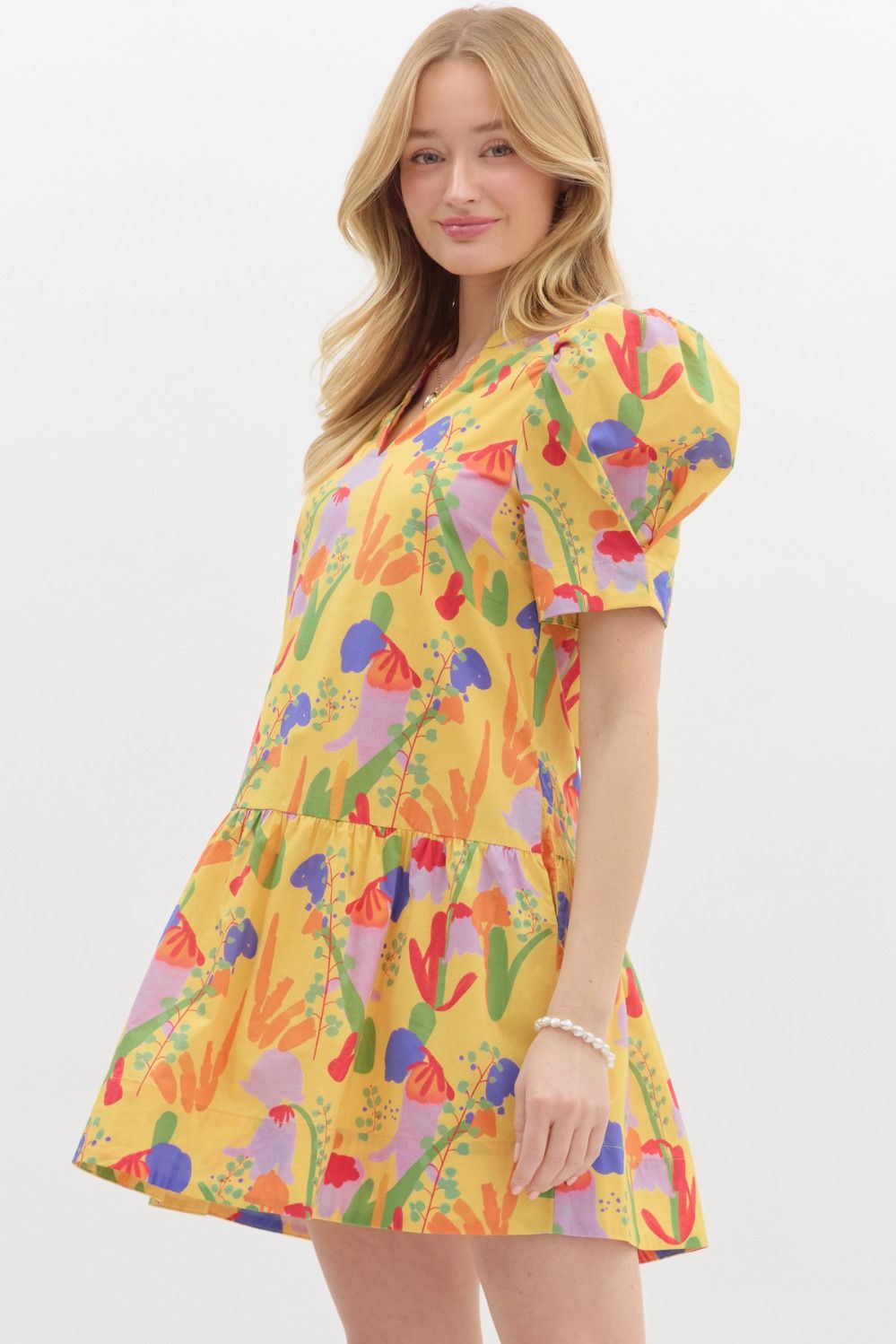 Abstract print v-neck dress