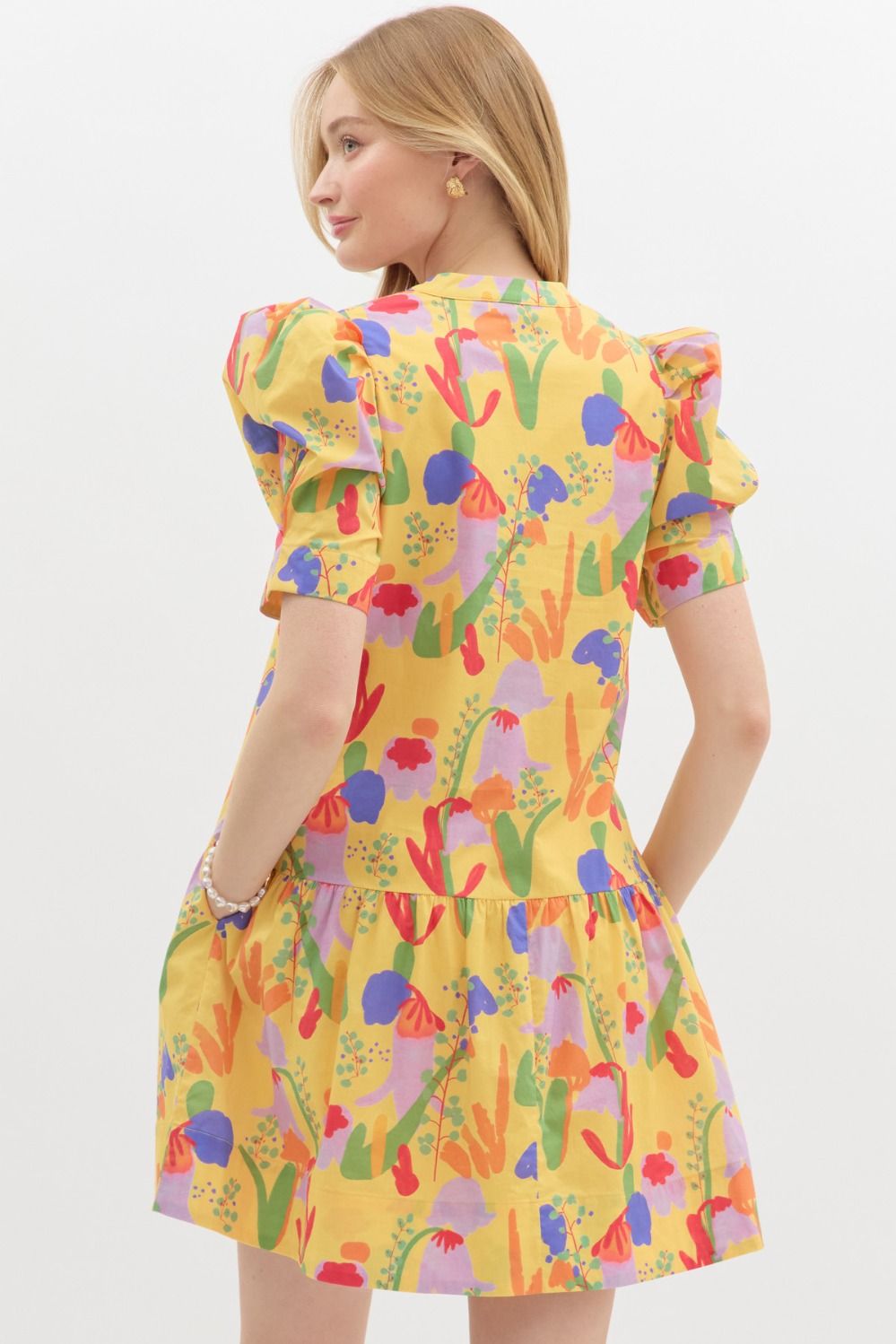 Abstract print v-neck dress