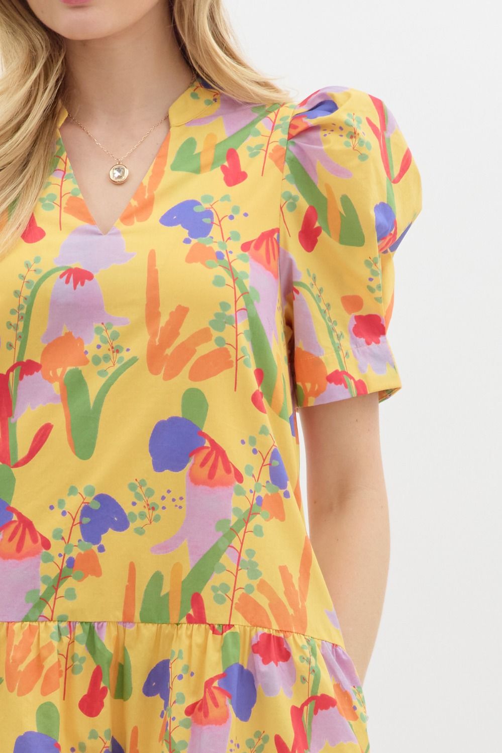 Abstract print v-neck dress