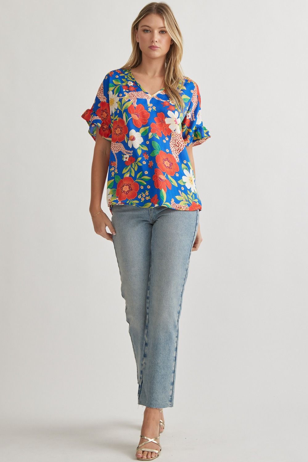 Floral v-neck short sleeve