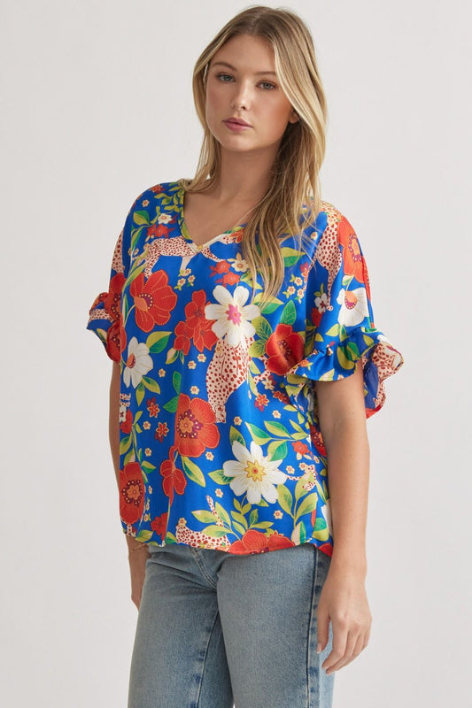 Floral v-neck short sleeve