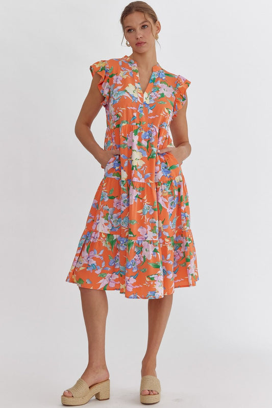 Floral V-Neck Short Sleeve Dress