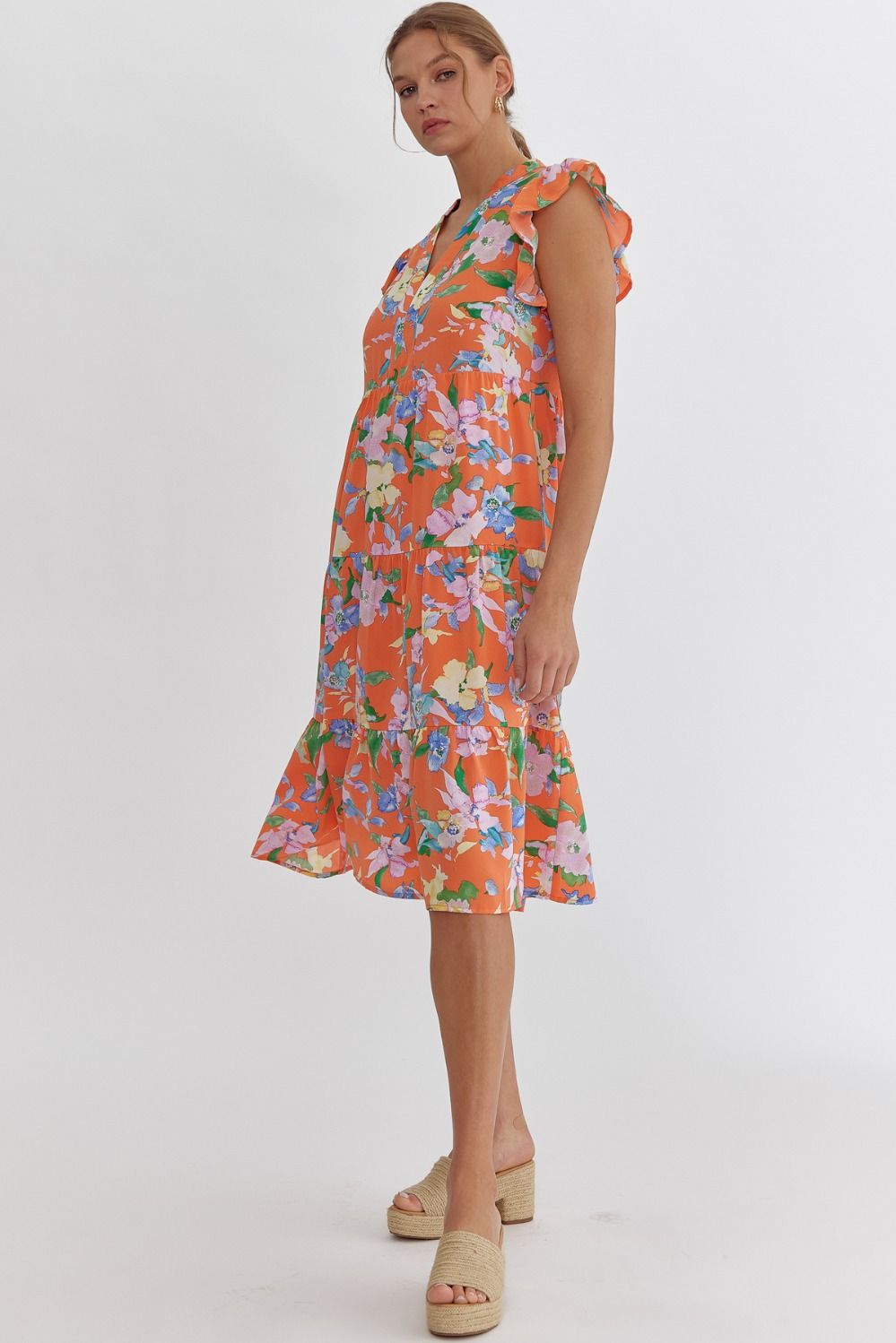 Floral V-Neck Short Sleeve Dress