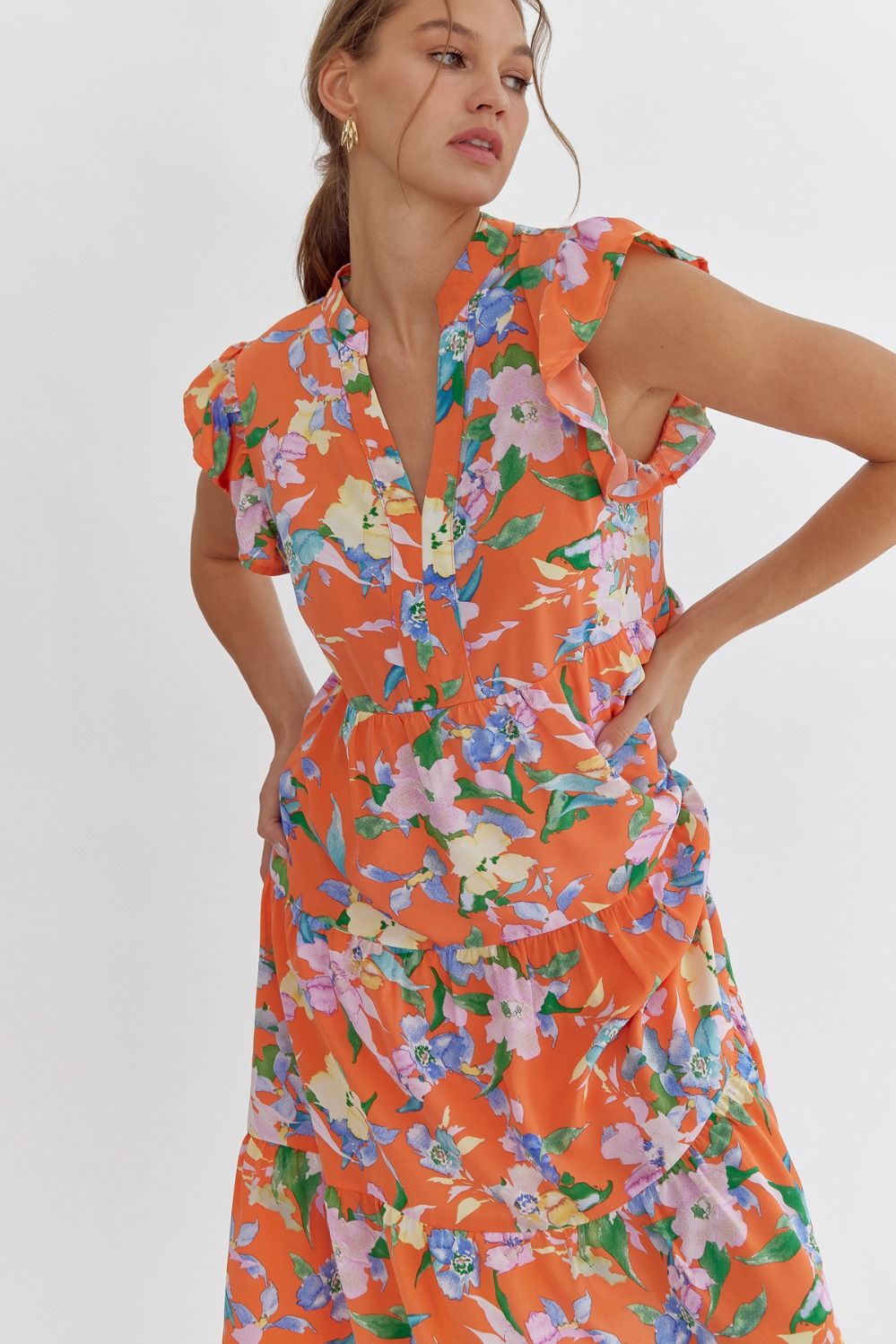 Floral V-Neck Short Sleeve Dress