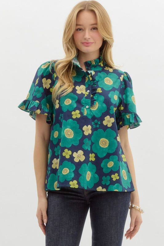 Floral print ruffle short sleeve top