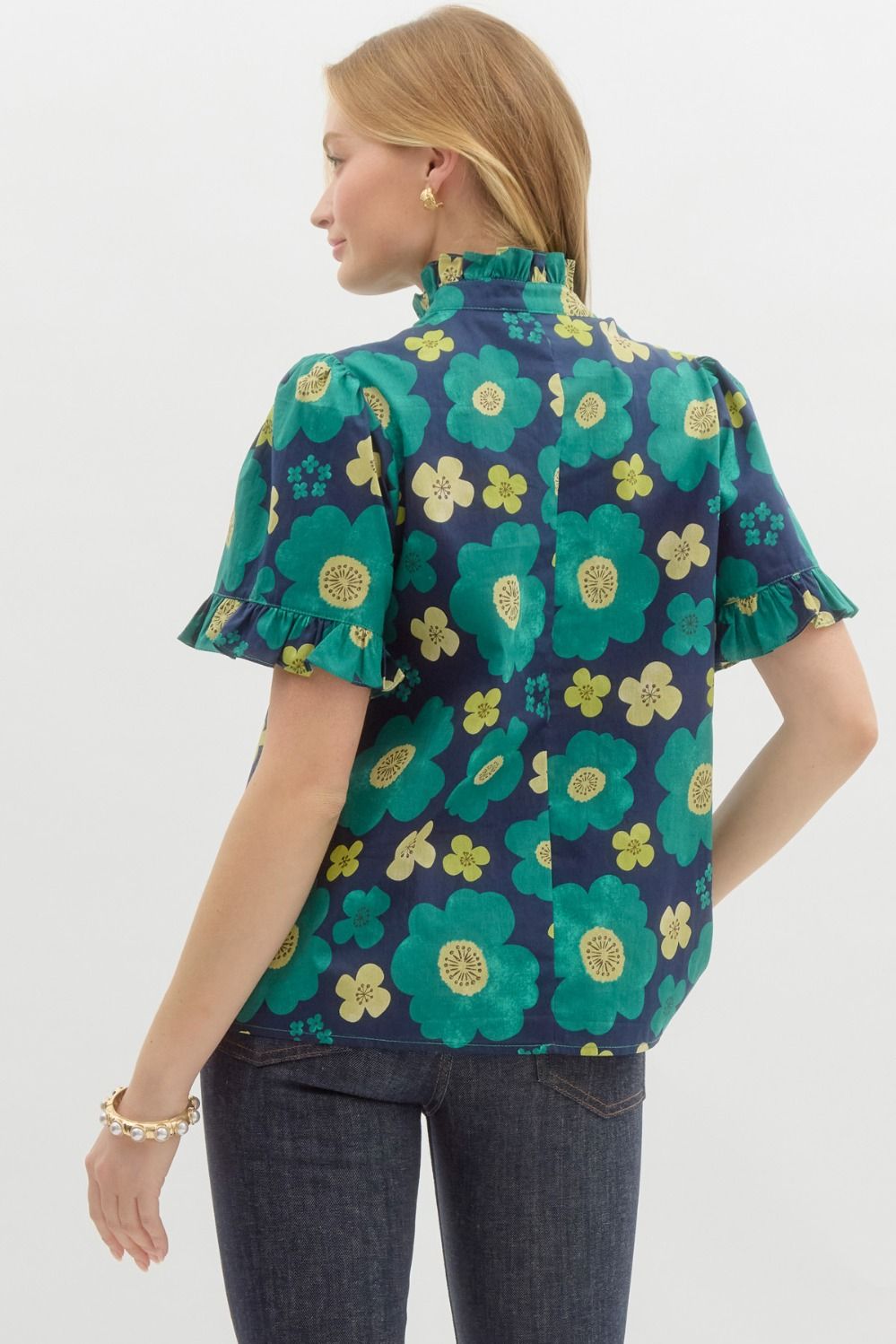 Floral print ruffle short sleeve top