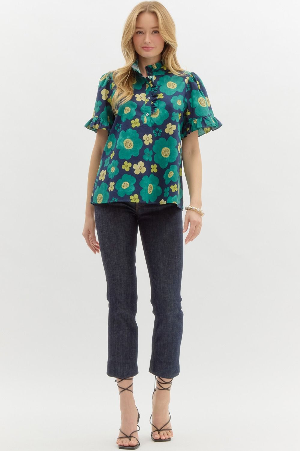 Floral print ruffle short sleeve top
